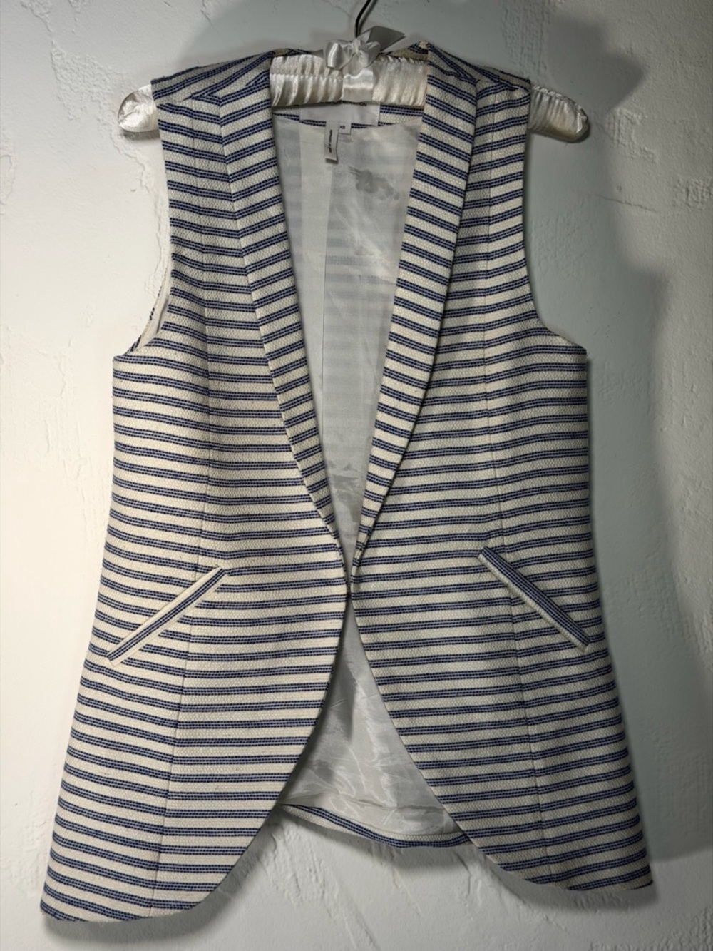 BCBGeneration Navy & White Striped Sleeveless Blazer Vest - Picture 1 of 9